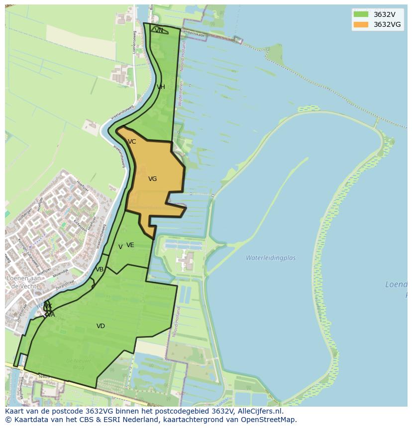 Afbeelding van het postcodegebied 3632 VG op de kaart.