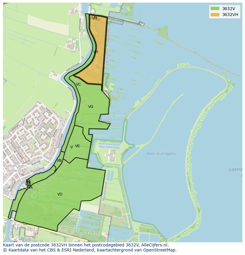 Afbeelding van het postcodegebied 3632 VH op de kaart.