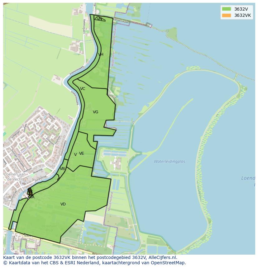Afbeelding van het postcodegebied 3632 VK op de kaart.