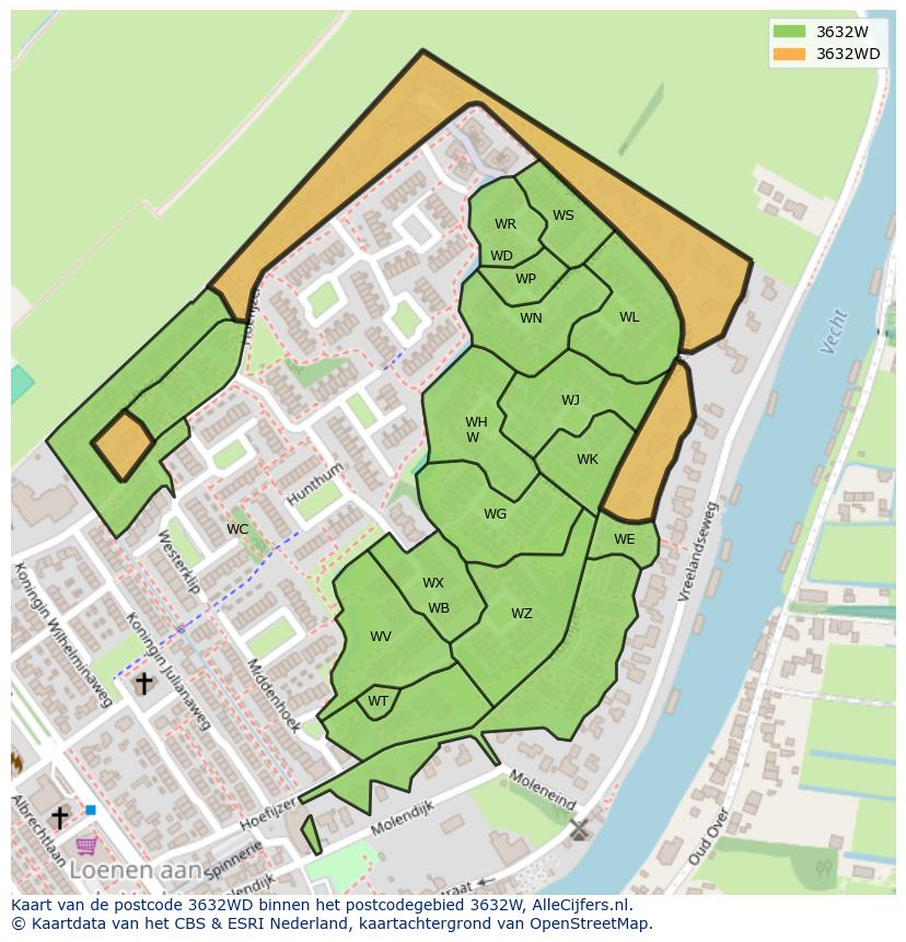 Afbeelding van het postcodegebied 3632 WD op de kaart.