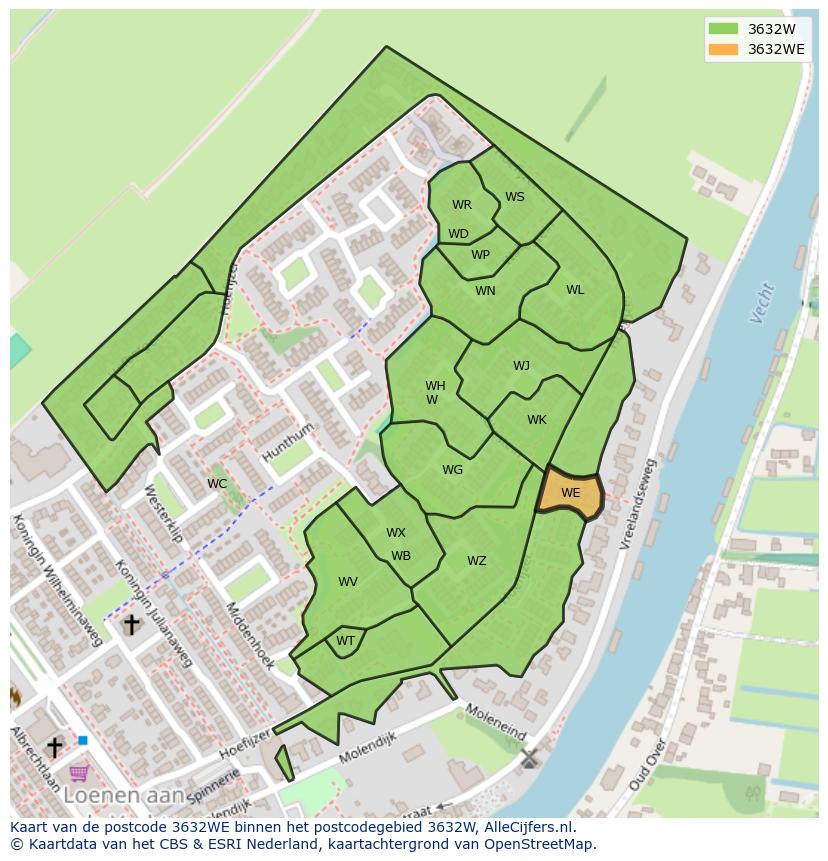 Afbeelding van het postcodegebied 3632 WE op de kaart.