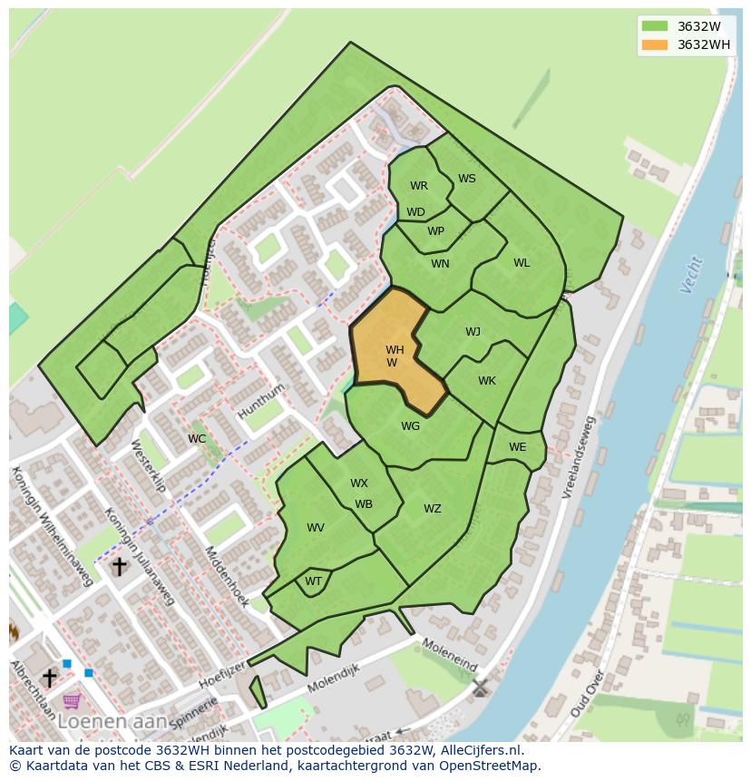 Afbeelding van het postcodegebied 3632 WH op de kaart.