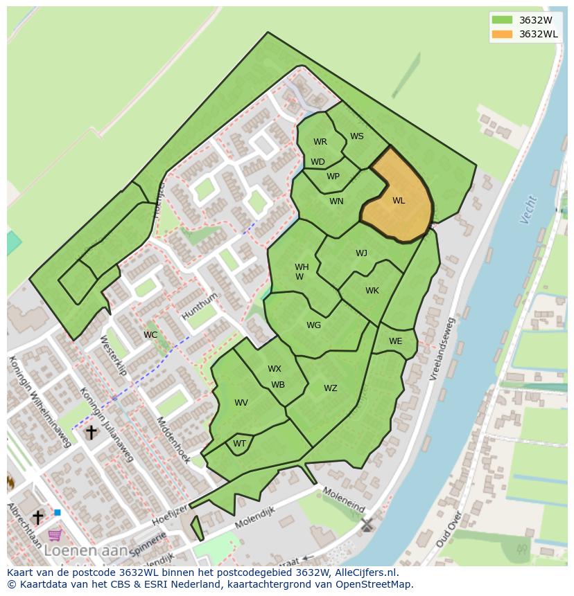 Afbeelding van het postcodegebied 3632 WL op de kaart.
