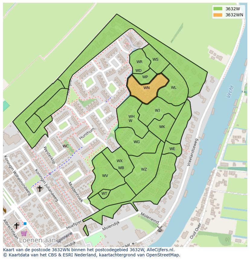 Afbeelding van het postcodegebied 3632 WN op de kaart.