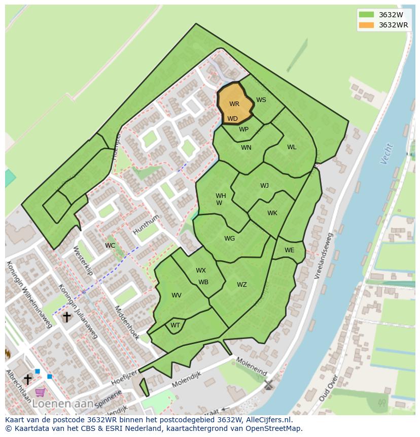 Afbeelding van het postcodegebied 3632 WR op de kaart.