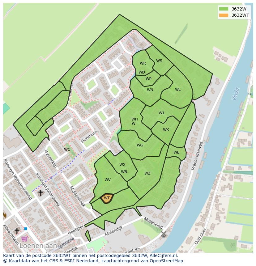 Afbeelding van het postcodegebied 3632 WT op de kaart.