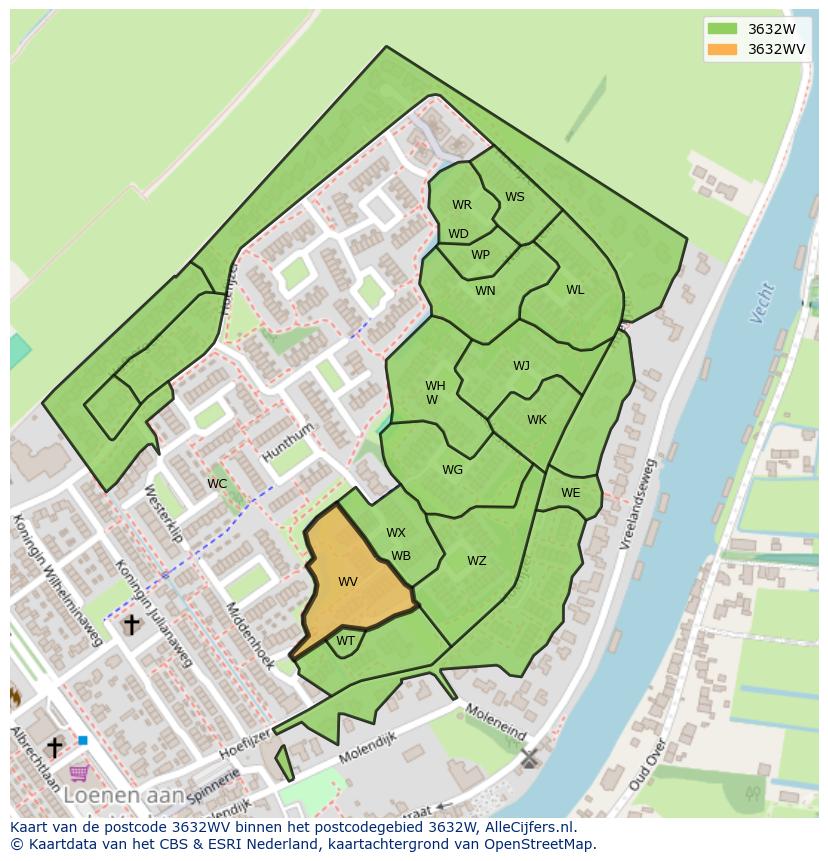 Afbeelding van het postcodegebied 3632 WV op de kaart.