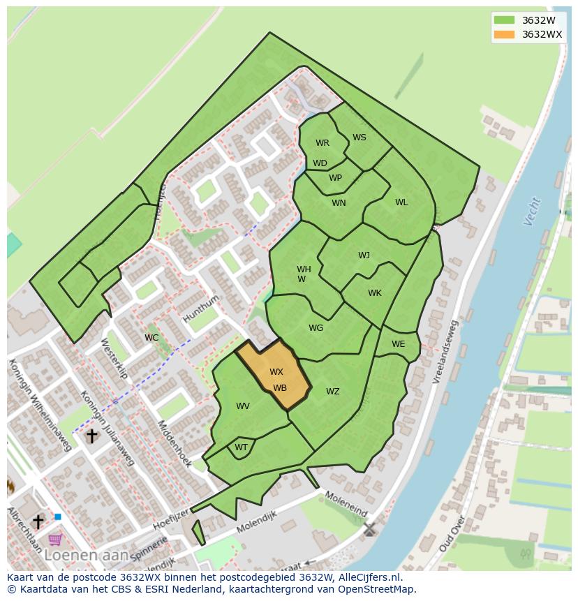 Afbeelding van het postcodegebied 3632 WX op de kaart.