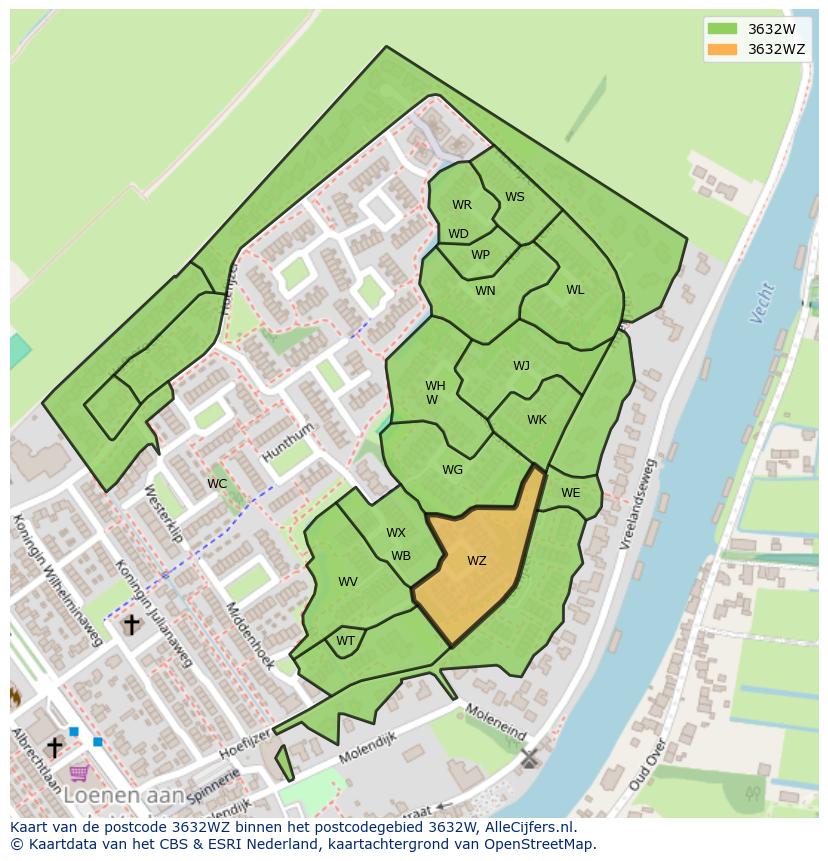 Afbeelding van het postcodegebied 3632 WZ op de kaart.