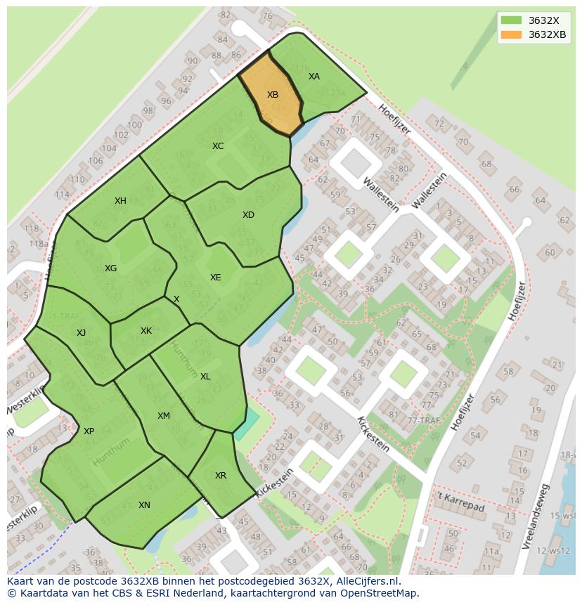 Afbeelding van het postcodegebied 3632 XB op de kaart.