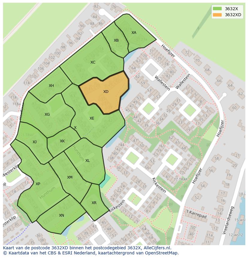 Afbeelding van het postcodegebied 3632 XD op de kaart.