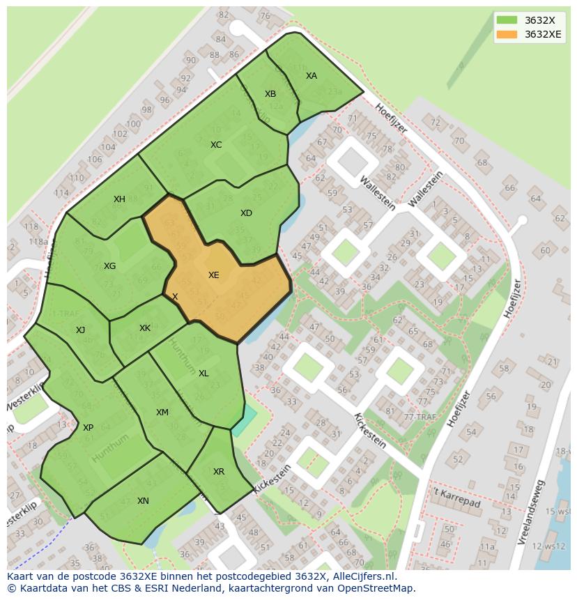 Afbeelding van het postcodegebied 3632 XE op de kaart.