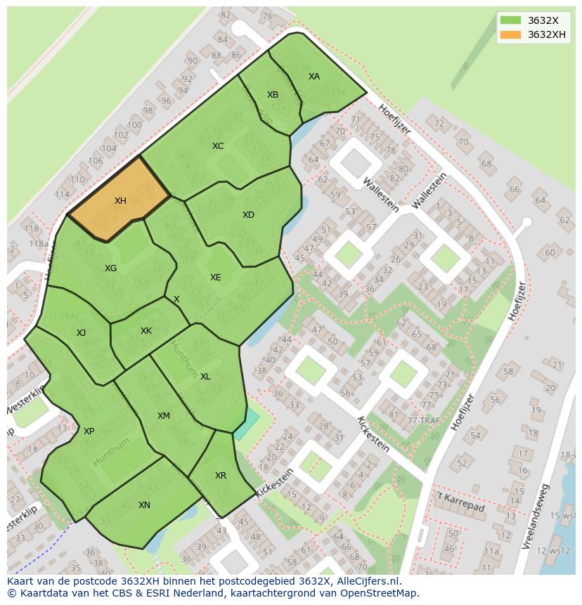 Afbeelding van het postcodegebied 3632 XH op de kaart.