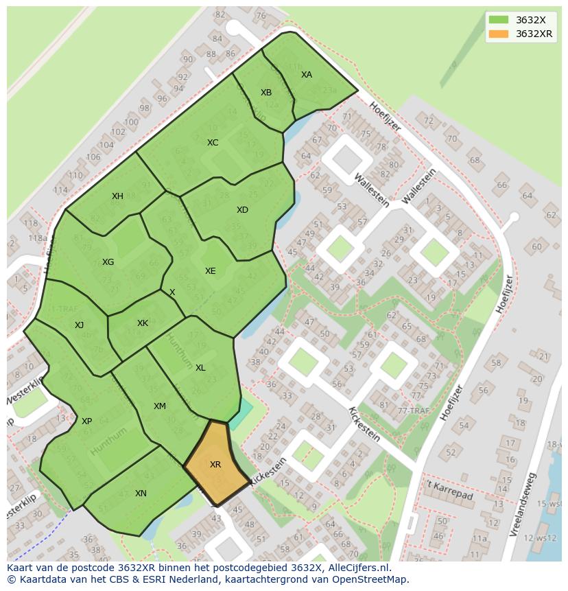 Afbeelding van het postcodegebied 3632 XR op de kaart.
