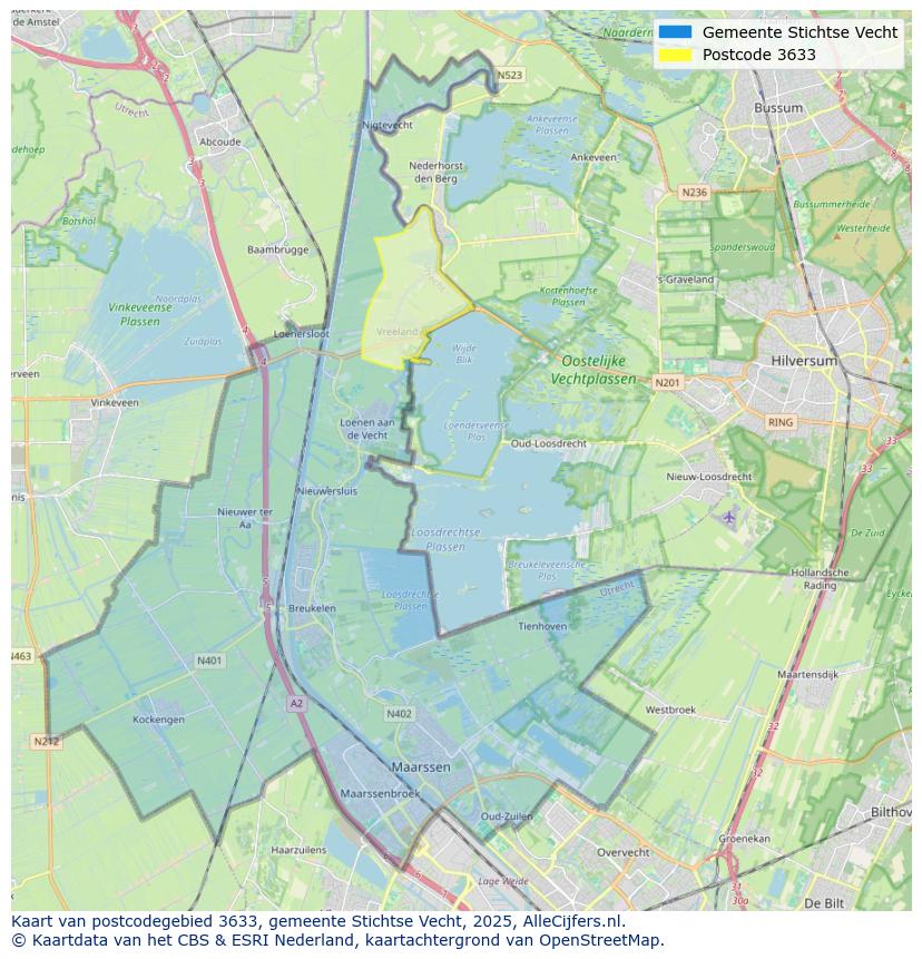 Afbeelding van het postcodegebied 3633 op de kaart.