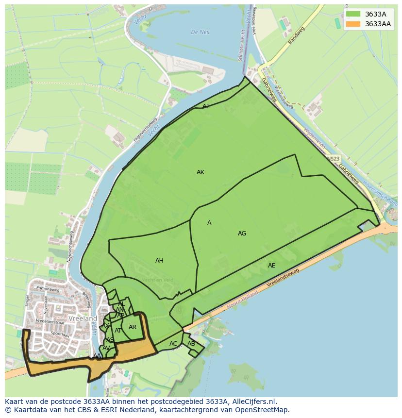 Afbeelding van het postcodegebied 3633 AA op de kaart.