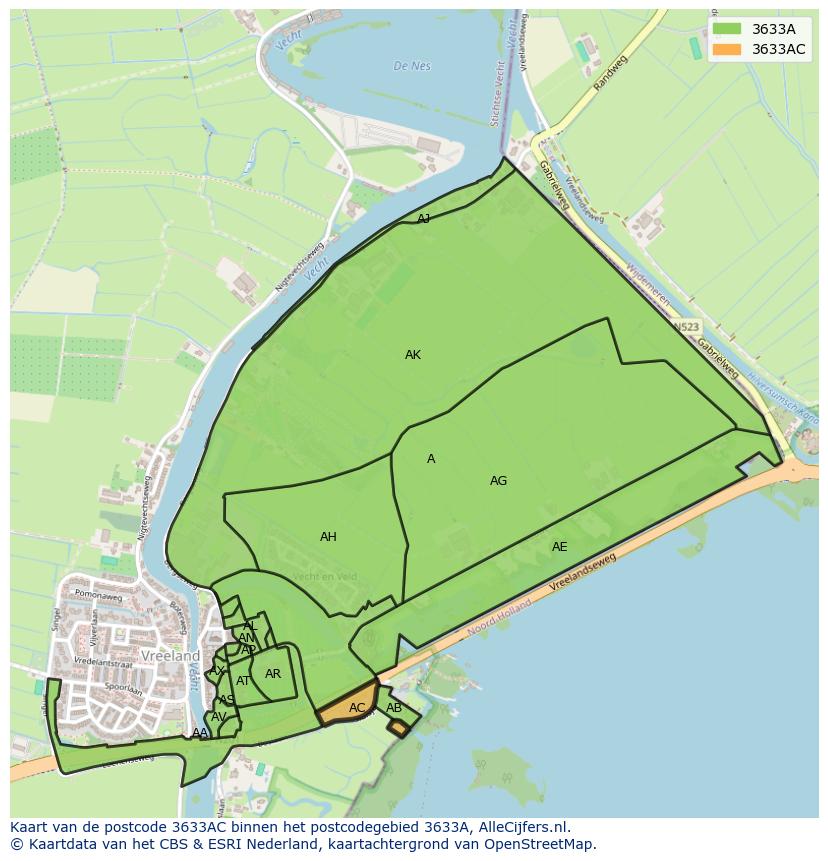 Afbeelding van het postcodegebied 3633 AC op de kaart.