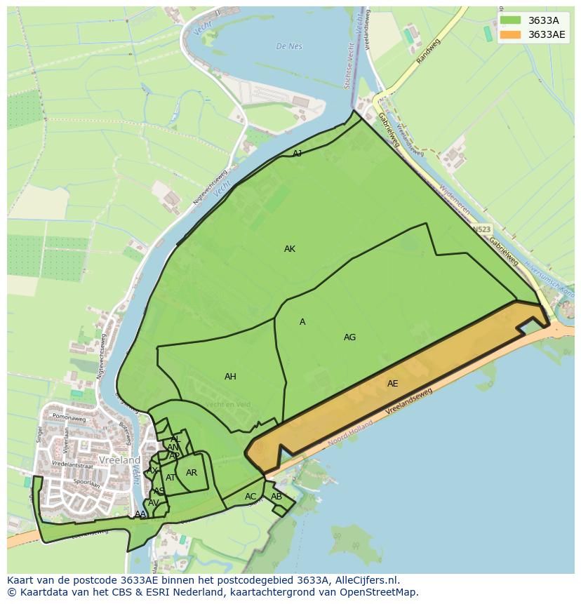 Afbeelding van het postcodegebied 3633 AE op de kaart.