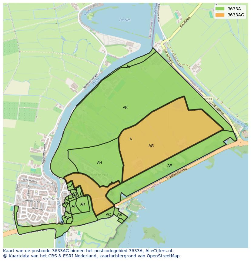 Afbeelding van het postcodegebied 3633 AG op de kaart.