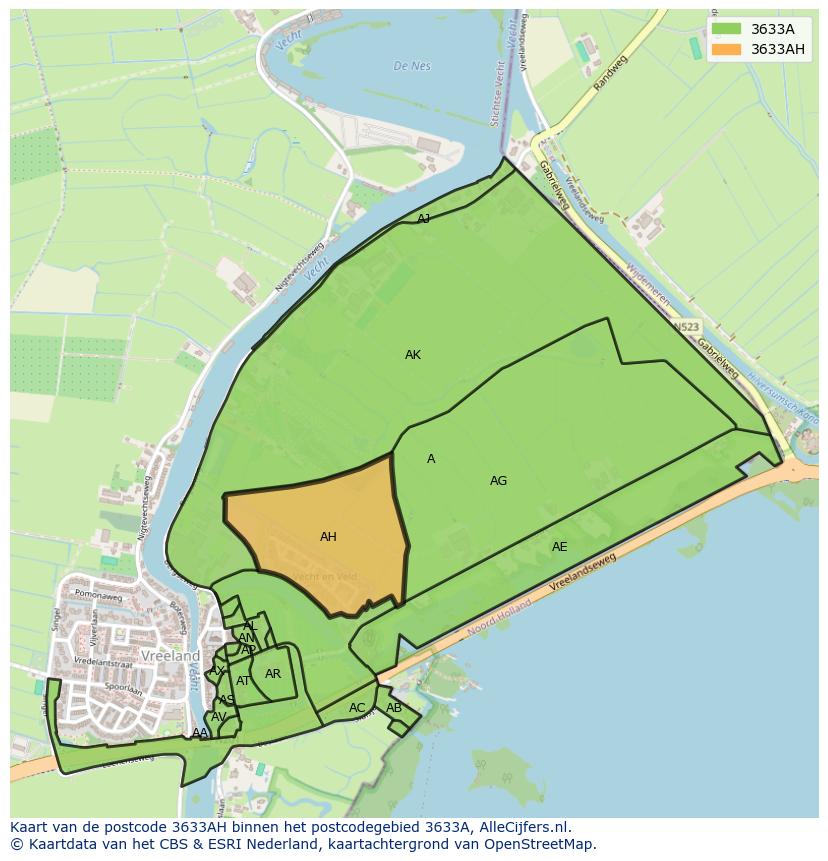 Afbeelding van het postcodegebied 3633 AH op de kaart.