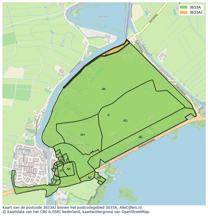 Afbeelding van het postcodegebied 3633 AJ op de kaart.
