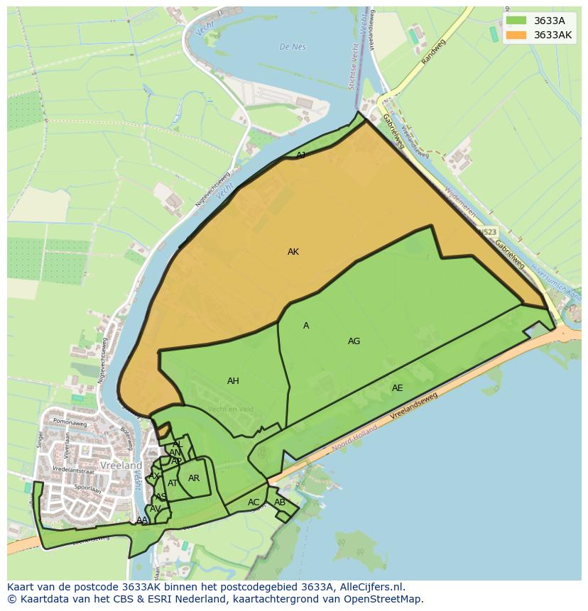 Afbeelding van het postcodegebied 3633 AK op de kaart.