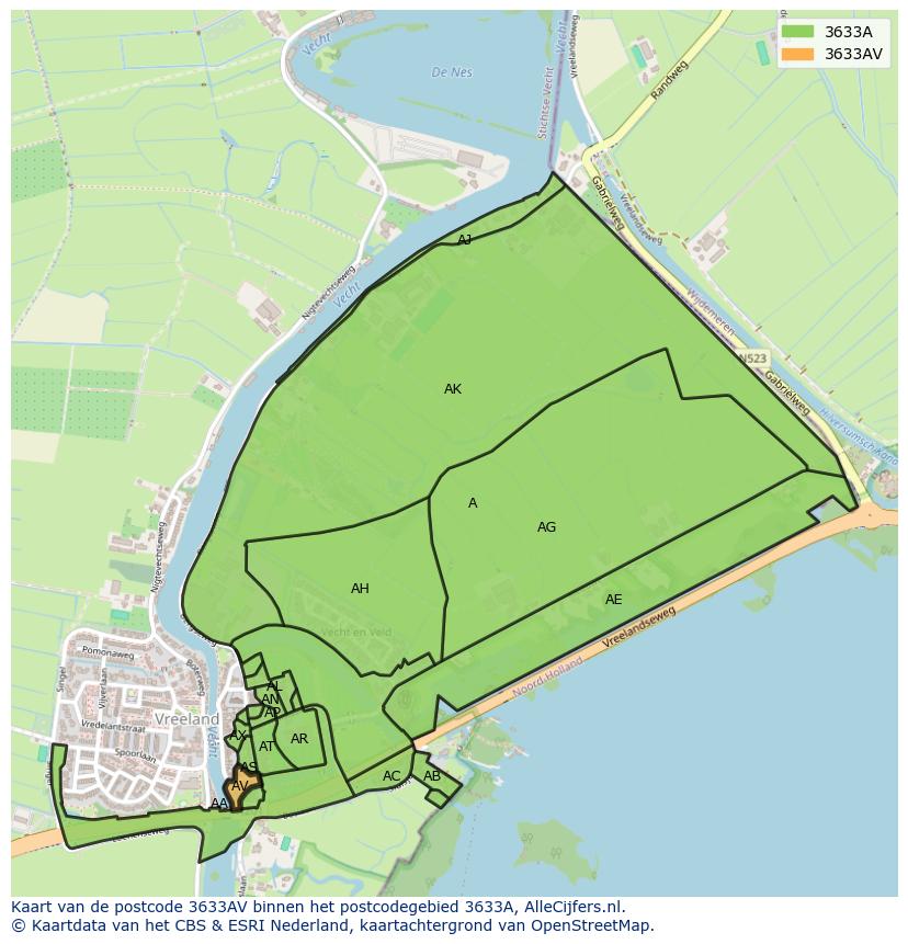Afbeelding van het postcodegebied 3633 AV op de kaart.
