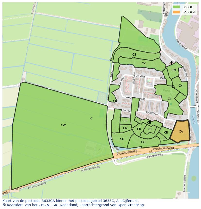 Afbeelding van het postcodegebied 3633 CA op de kaart.