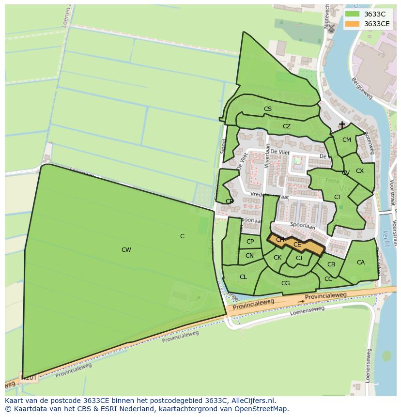 Afbeelding van het postcodegebied 3633 CE op de kaart.