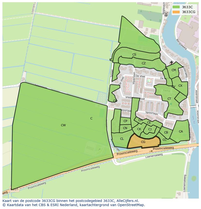 Afbeelding van het postcodegebied 3633 CG op de kaart.