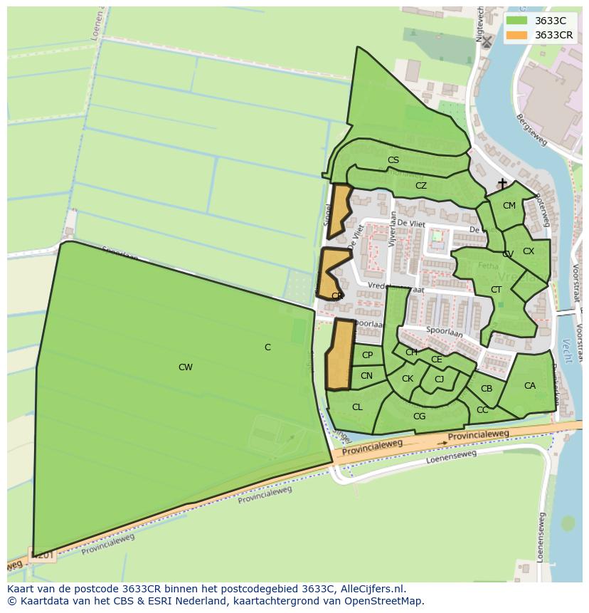 Afbeelding van het postcodegebied 3633 CR op de kaart.