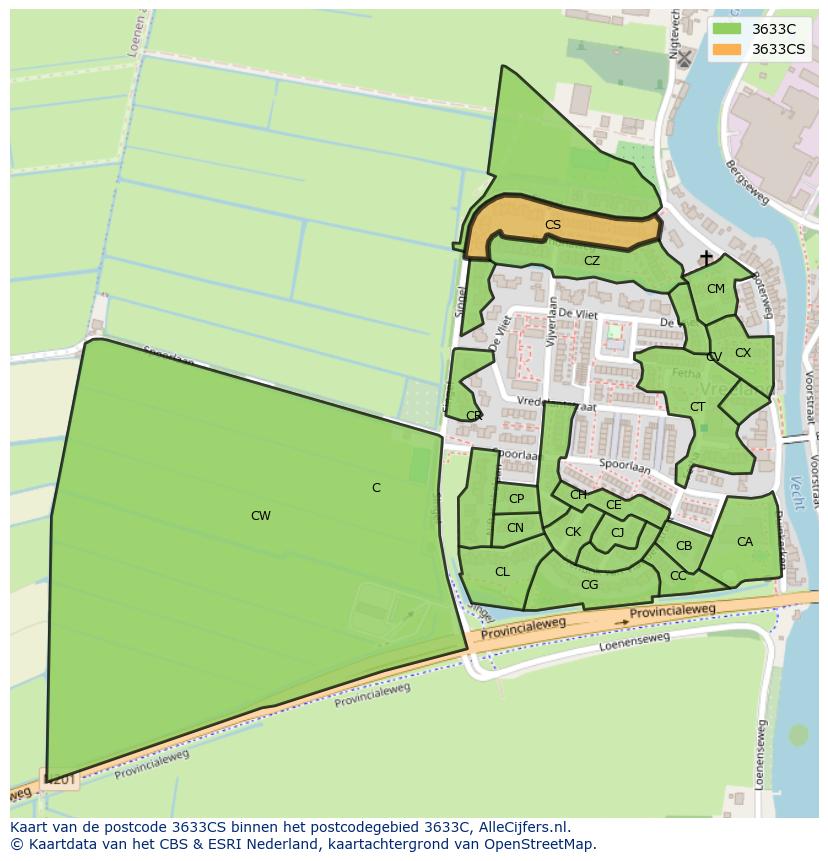 Afbeelding van het postcodegebied 3633 CS op de kaart.