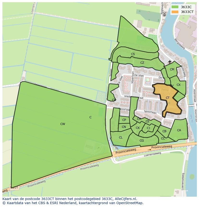 Afbeelding van het postcodegebied 3633 CT op de kaart.