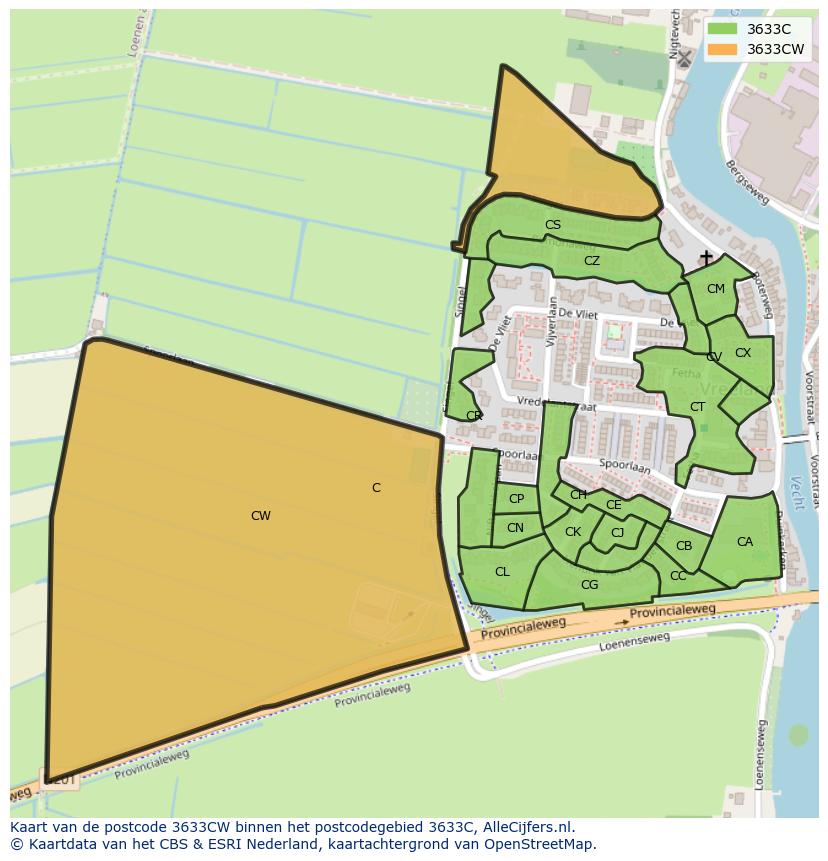Afbeelding van het postcodegebied 3633 CW op de kaart.