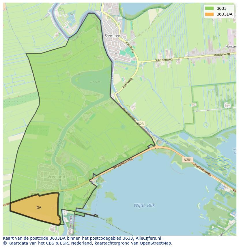 Afbeelding van het postcodegebied 3633 DA op de kaart.
