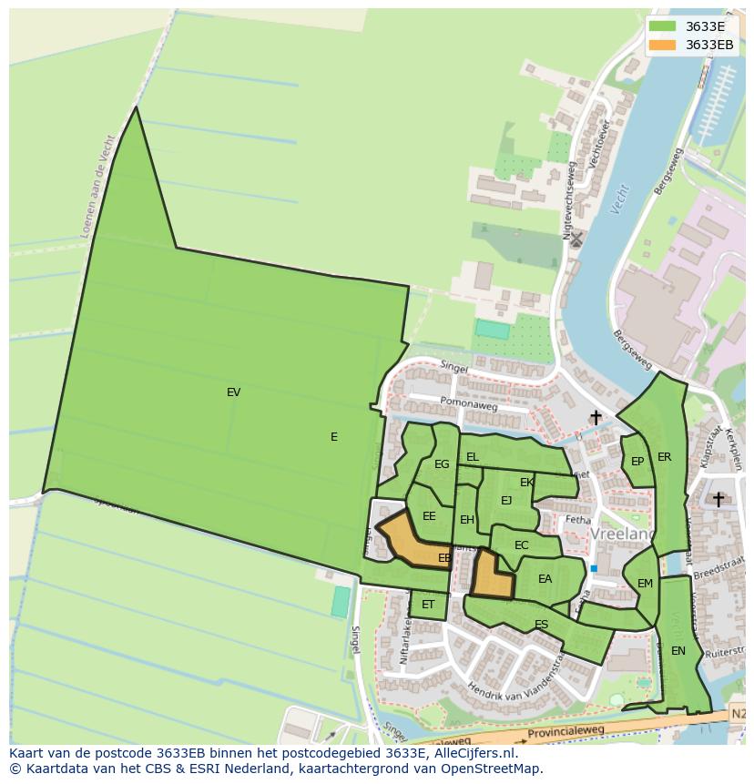 Afbeelding van het postcodegebied 3633 EB op de kaart.