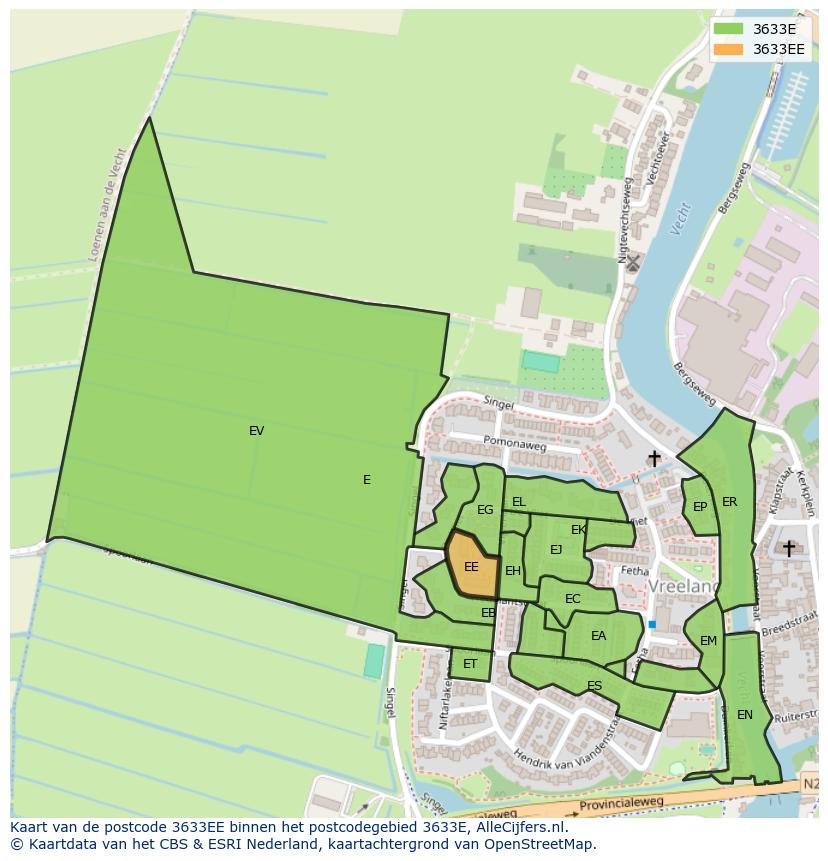 Afbeelding van het postcodegebied 3633 EE op de kaart.