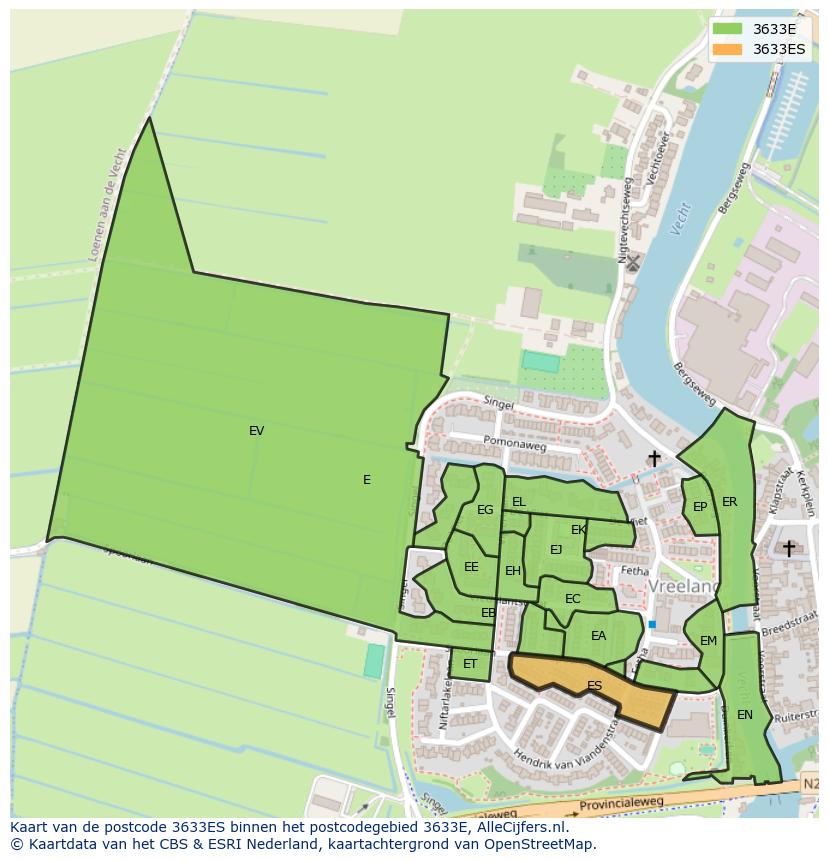 Afbeelding van het postcodegebied 3633 ES op de kaart.