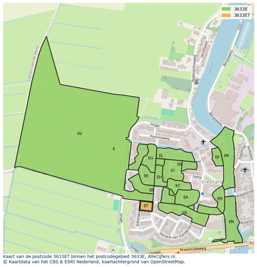 Afbeelding van het postcodegebied 3633 ET op de kaart.