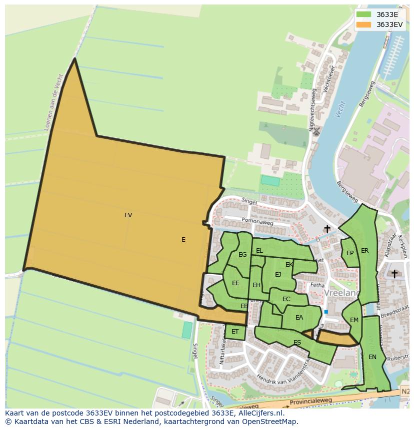 Afbeelding van het postcodegebied 3633 EV op de kaart.