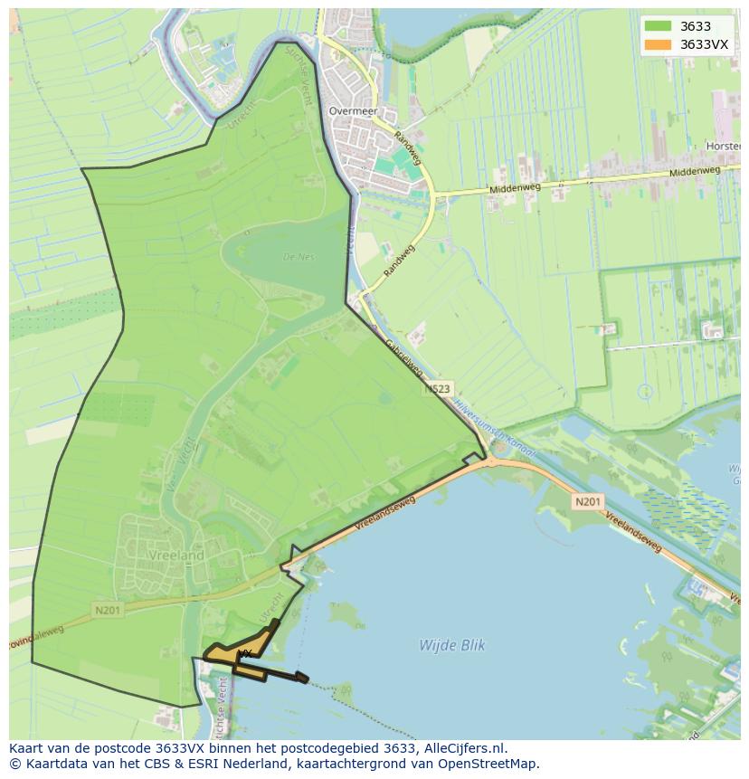 Afbeelding van het postcodegebied 3633 VX op de kaart.