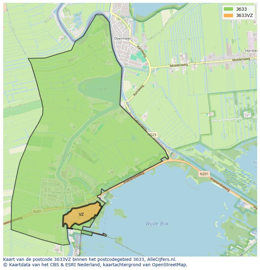 Afbeelding van het postcodegebied 3633 VZ op de kaart.