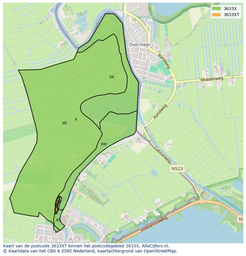Afbeelding van het postcodegebied 3633 XT op de kaart.
