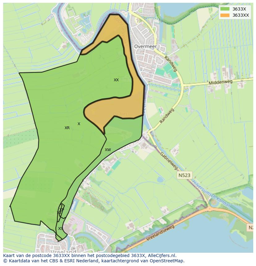 Afbeelding van het postcodegebied 3633 XX op de kaart.