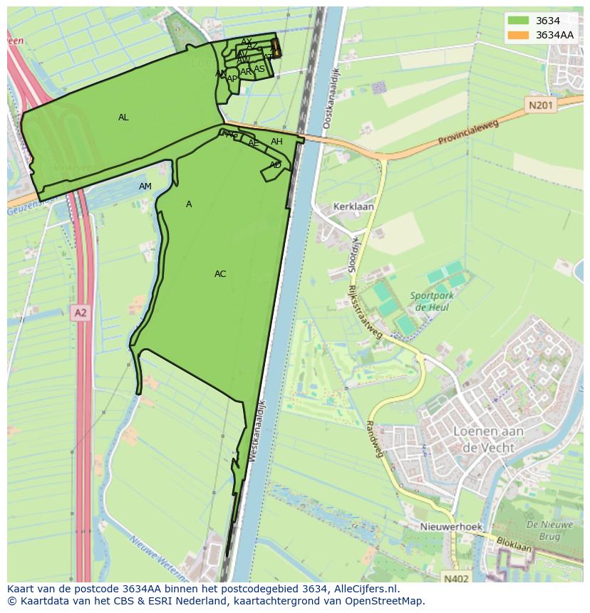 Afbeelding van het postcodegebied 3634 AA op de kaart.