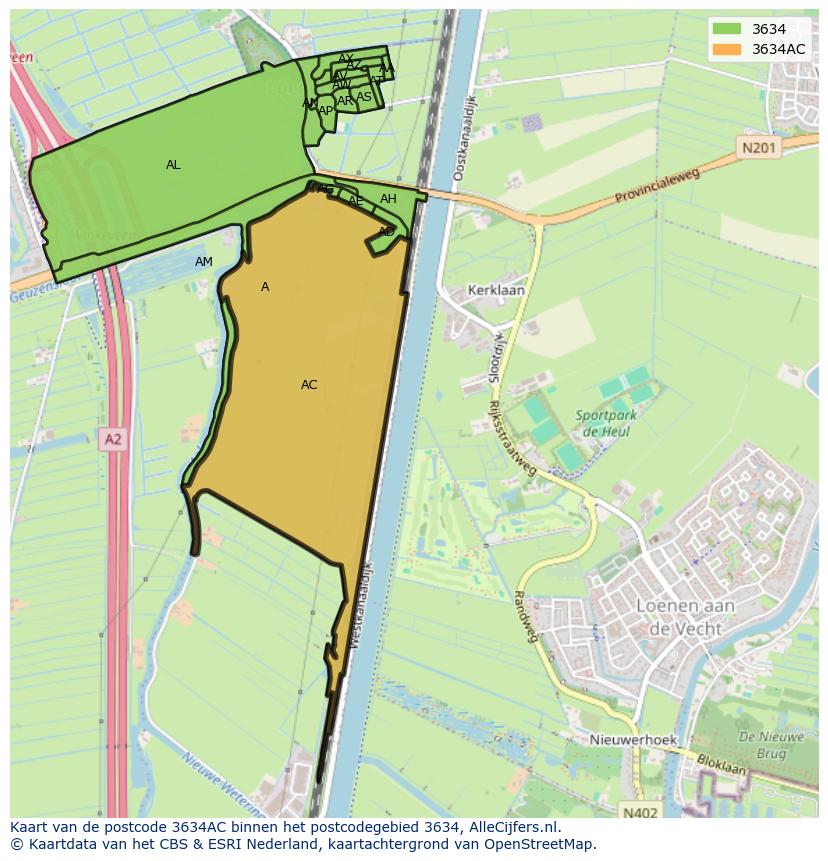 Afbeelding van het postcodegebied 3634 AC op de kaart.