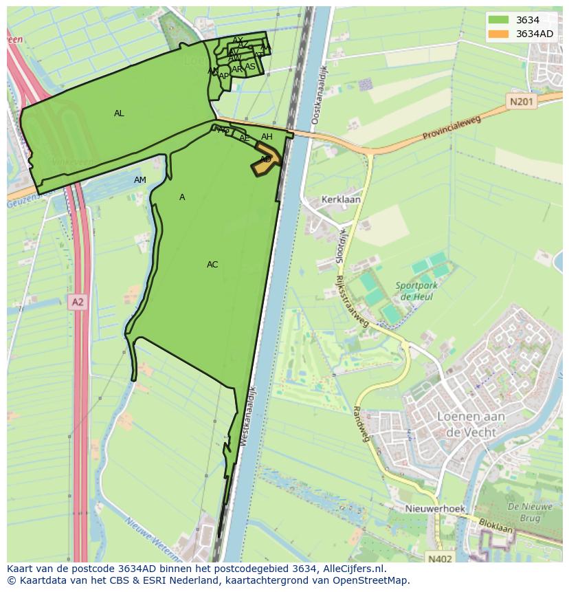 Afbeelding van het postcodegebied 3634 AD op de kaart.