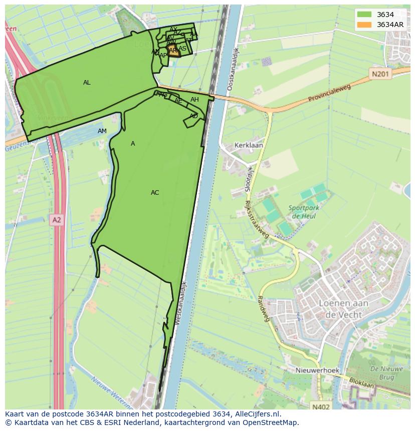 Afbeelding van het postcodegebied 3634 AR op de kaart.