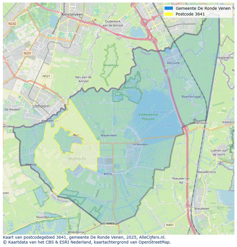 Afbeelding van het postcodegebied 3641 op de kaart.