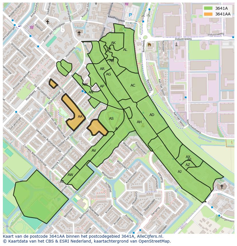 Afbeelding van het postcodegebied 3641 AA op de kaart.
